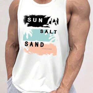 Manfinity Men's Lightweight Knitted, Surf Pattern, Hawaiian Palm Tree Tank Top